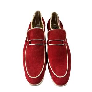 Carlo Torrini Mens Red Suede Loafers Silver Hardware White Piping Size 8